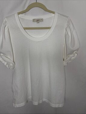 LOFT White Puff Sleeve Scoop Neck Tee